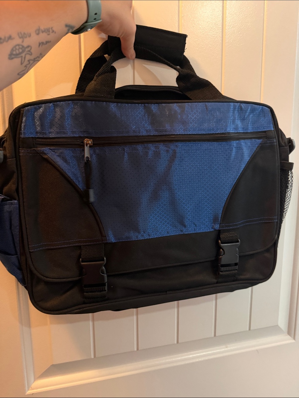 Men's Black and Blue Mess Professional Laptop Bag